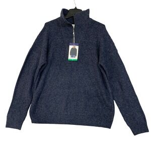 NWT Modern Ambition Women's XL Blue Knit Quarter Zip Sweater Merino Wool Blend